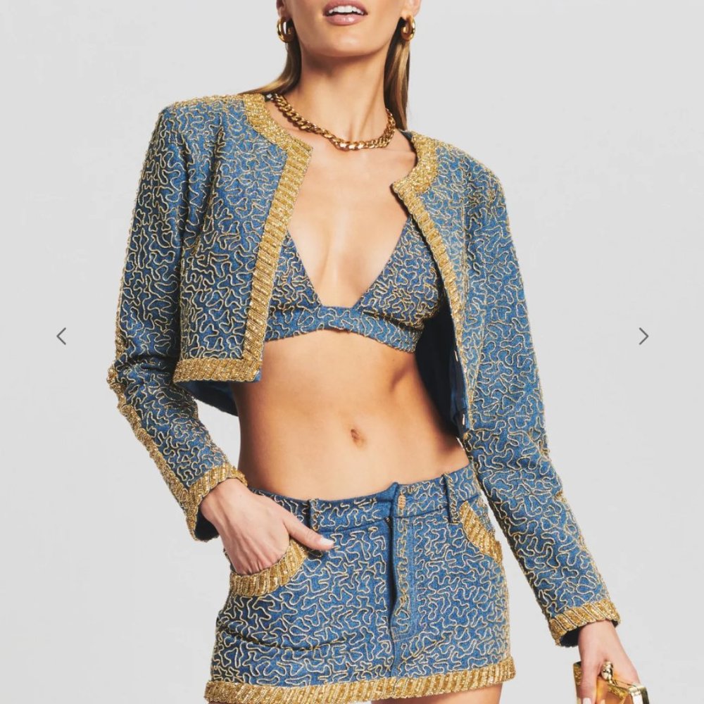 $200 OFF NWT Retrofête Mani Embellished Denim Skirt – Size Small